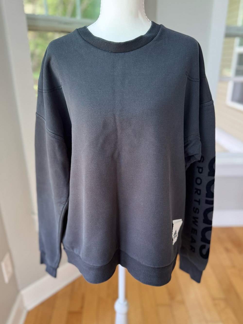 Adidas Black Crewneck Sweatshirt with Velour Logo on Sleeve Size Large